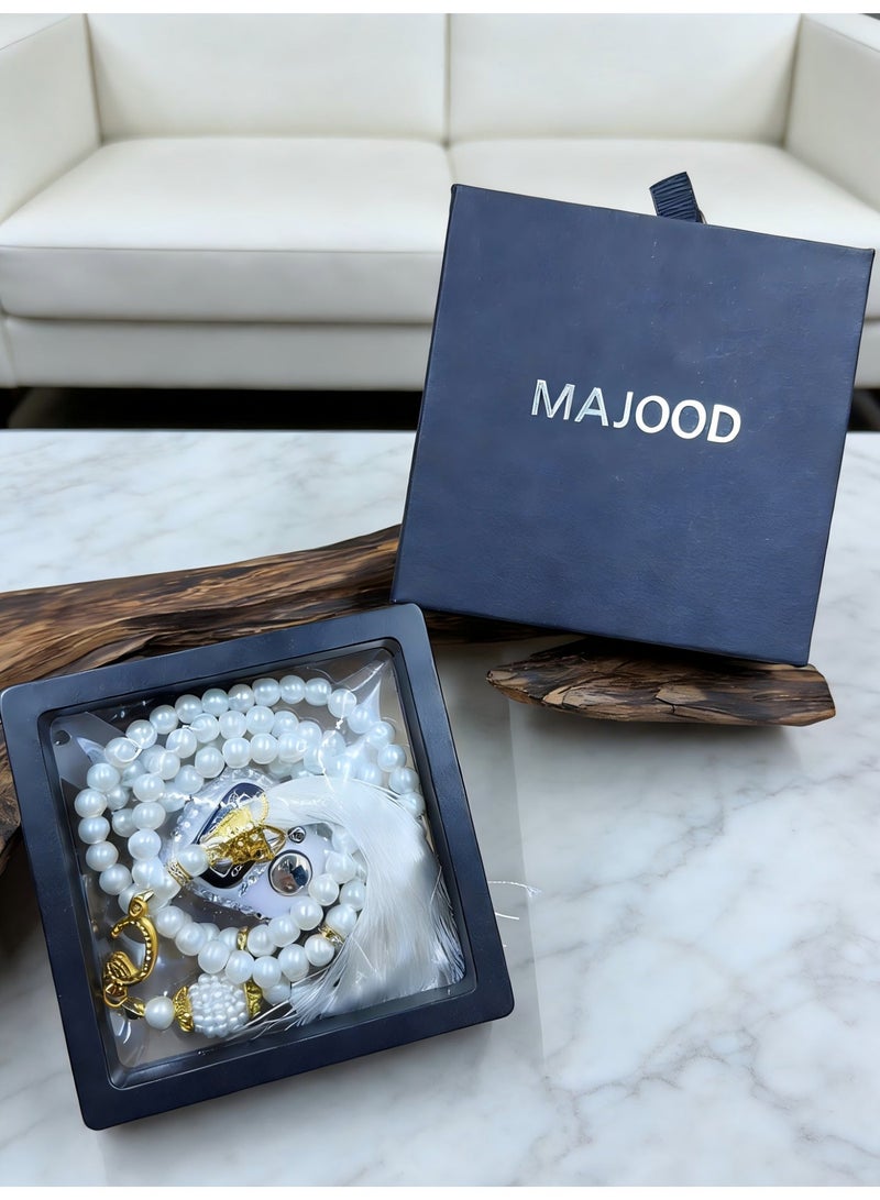 MAJOOD 1 Set of 99 resin imitation pearl prayer beads 8mm  and an electronic counter, packaged in a gift box. - Image 3